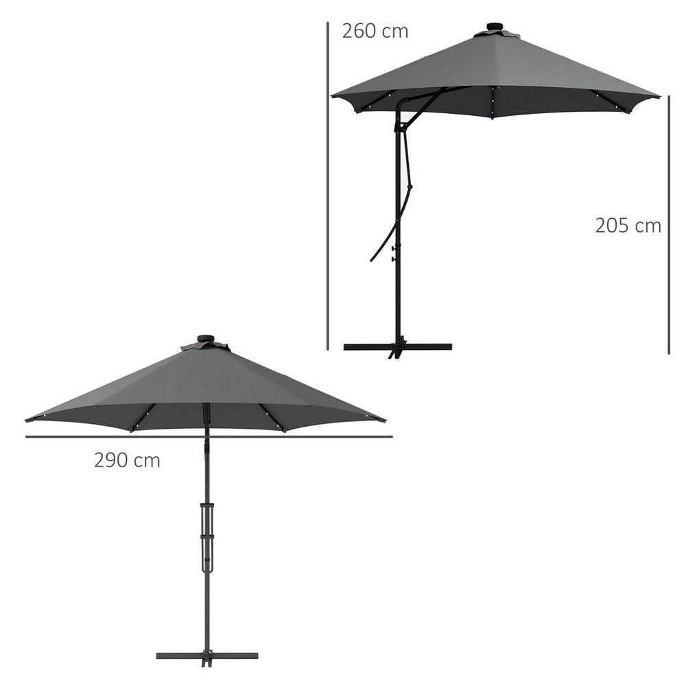 Outsunny 3(m) Cantilever Garden Parasol Umbrella W/ Solar LED and Cover, Grey