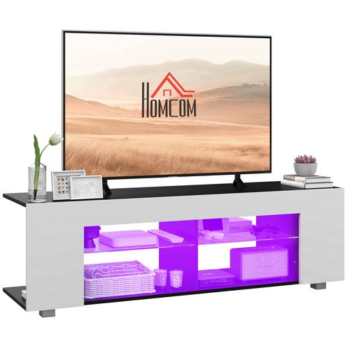 HOMCOM TV Stand 145cm TV Unit with Glass Shelves RGB LED Light for 60"TV White