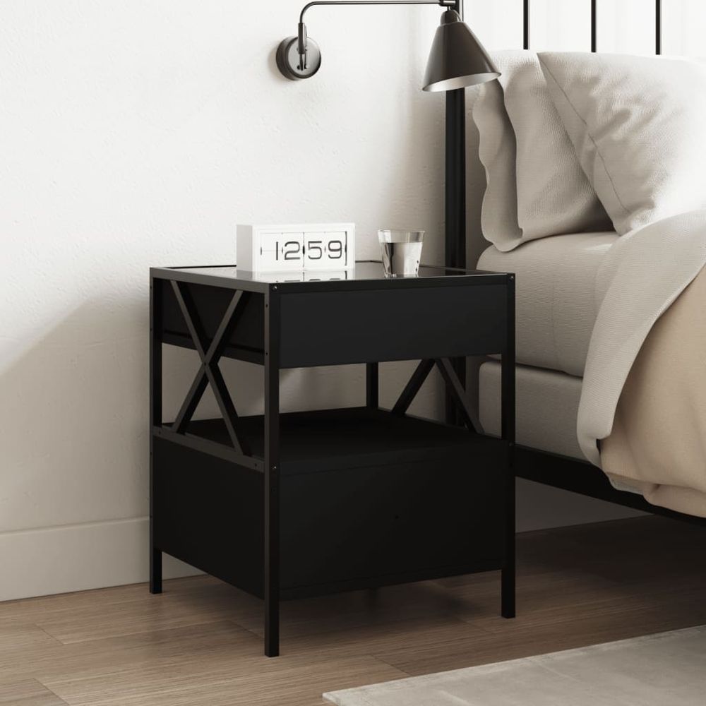 vidaXL Bedside Table with Infinity LED Black 40x40x51 cm