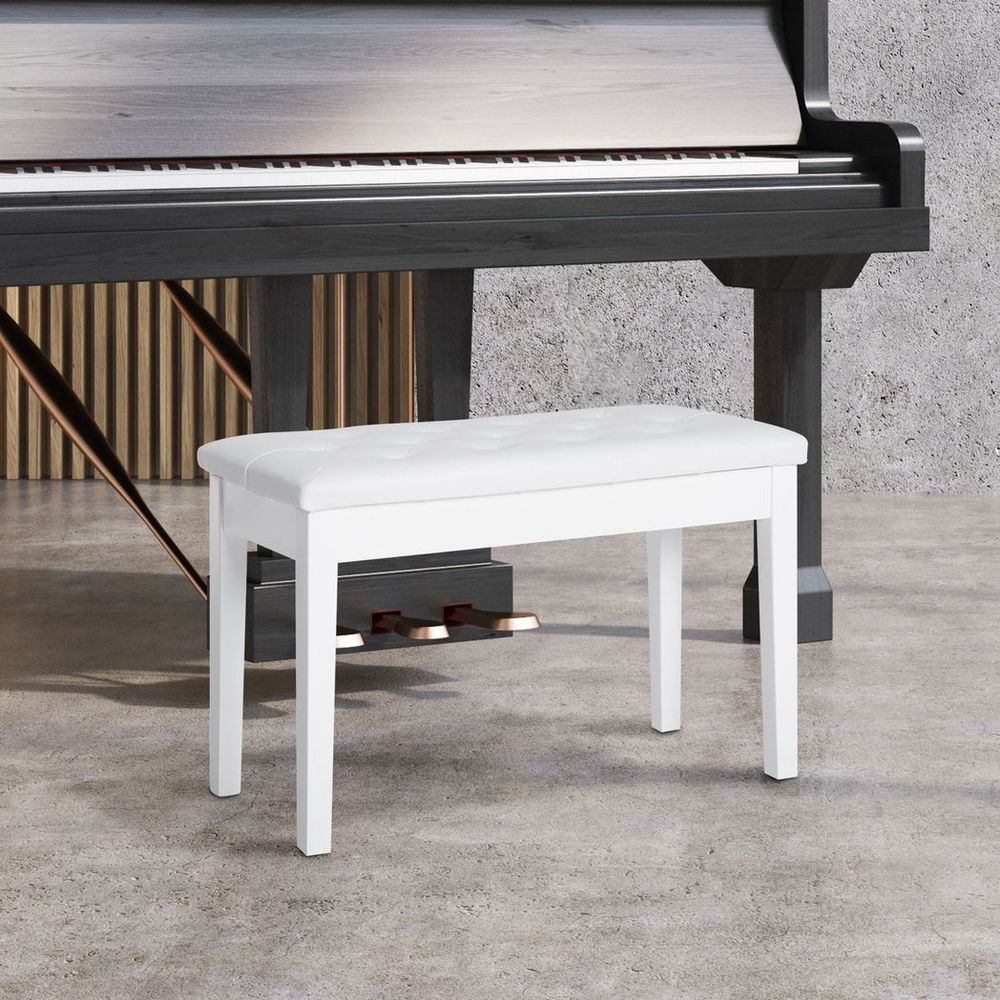 Classic Digital Keyboard Piano Bench Makeup Padded Seat Stool Solid Wood White