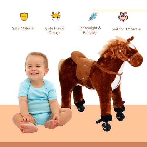 Child Boys Walking Horse Riding Toy Plush Walk Pony Wheels Sound