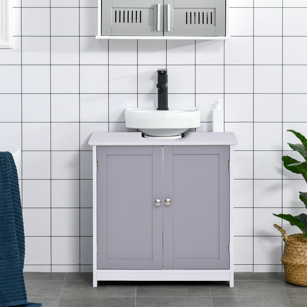 kleankin 60x60cm Under-Sink Storage Cabinet w/ Adjustable Shelf Grey White