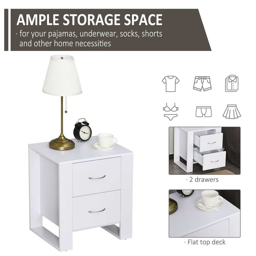 Particle Board 2-Drawer Bedside Table White