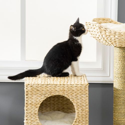 PawHut Cat Tree Kitten Tower Cattail Weave with Scratching Posts, Bed, House