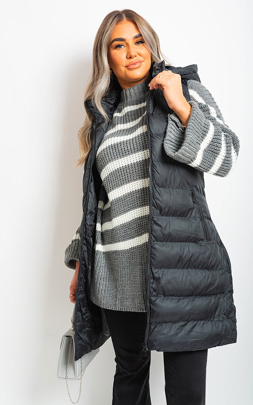 Hooded Longline Quilted Gilet