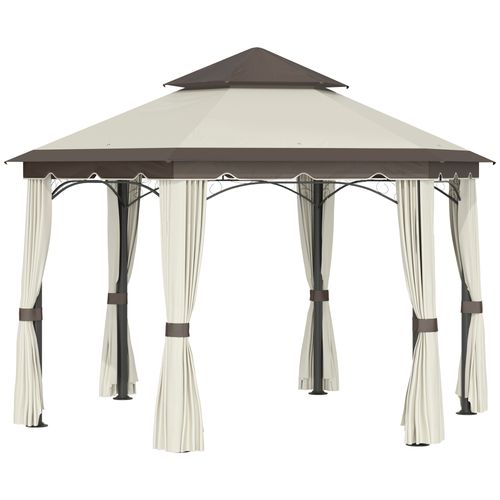 Outsunny 3.4m Steel Gazebo Pavillion for Outdoor w/ Curtains and 2 Tier Roof