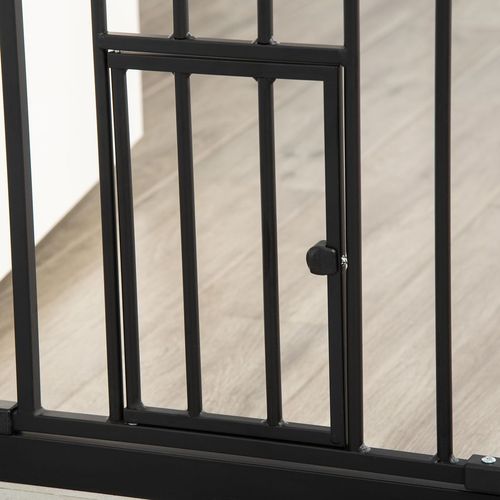 PawHut Extra Tall Dog Gate with Cat Door Auto Close for Stairs 74-101 cm Wide