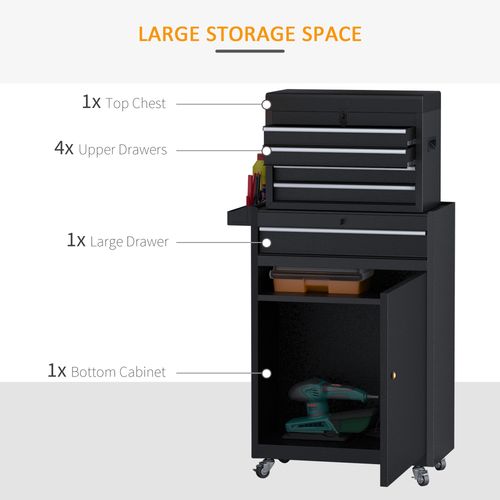 DURHAND Steel 4-Drawer Duo-Door Rolling Tool Cabinet Tool Chest On Wheels Black