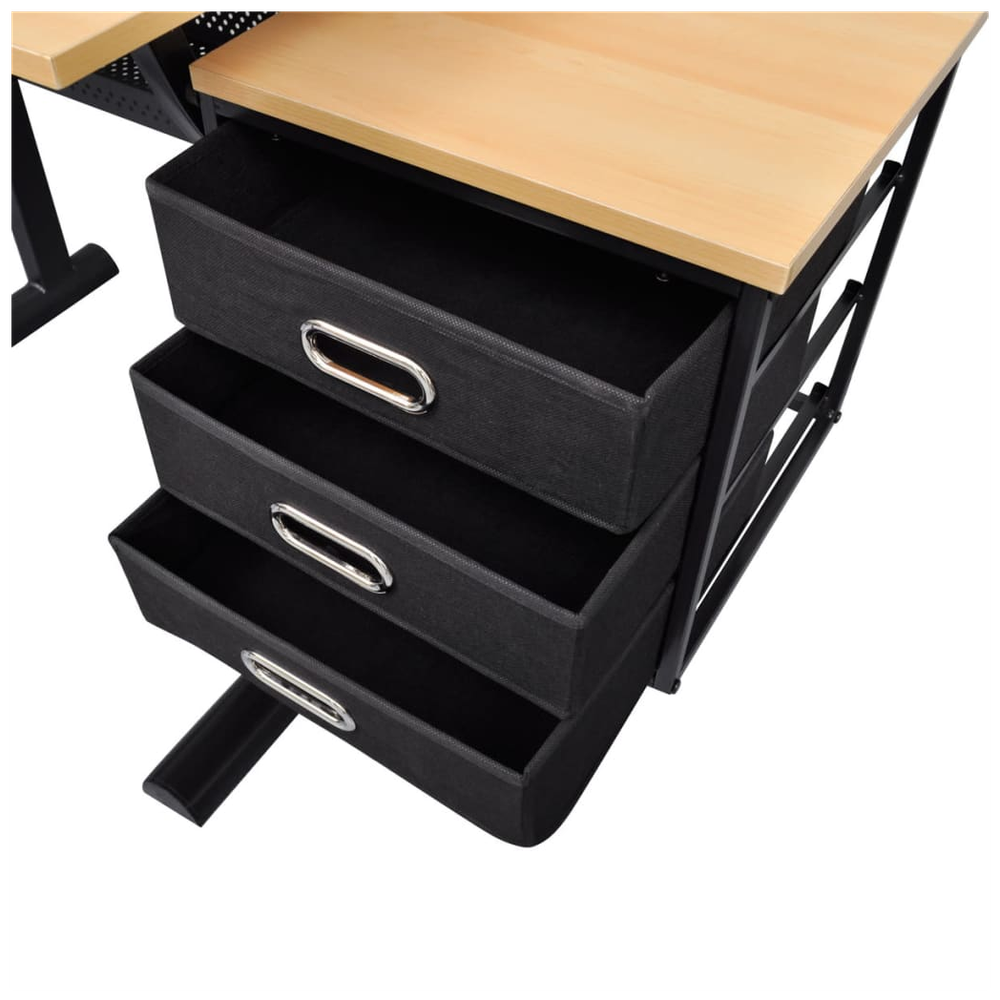 Three Drawers Tiltable Tabletop Drawing Table with Stool