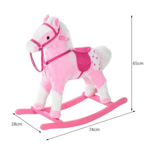 Rocking Horse Toy Plush Wood Pony Riding Rocker Neigh Sound Pink