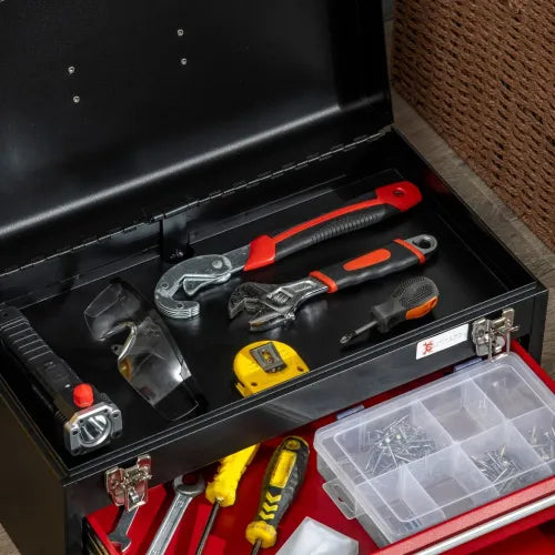 2 Drawer Tool Chest Lockable Tool Box w/ Ball Bearing Runners 46cmx24cmx22cm