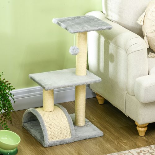 PawHut 72cm Cat Tree Climbing Tower with Sisal Scratching Post - Light Grey