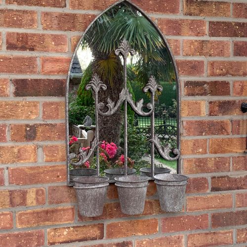 60cm RUSTY WALL MIRROR WITH TRIPLE PLANTER