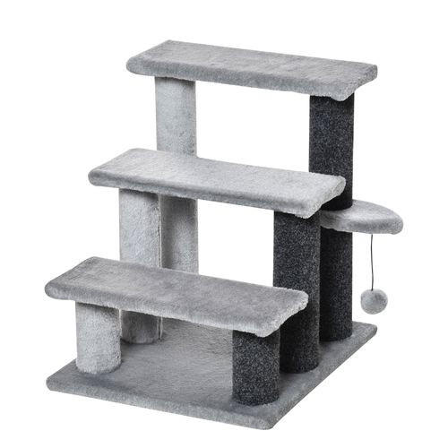 PawHut Pet Stairs with 3-step Stair, Scratching Posts, Platforms, Toy Ball