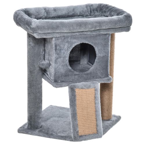 Cat Tree Activity Centre W/ Scratching Pad, Toy Ball, Cat House - Grey Pawhut