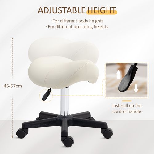 HOMCOM Saddle Stool Adjustable Rolling Salon Chair for Massage Spa Beauty White