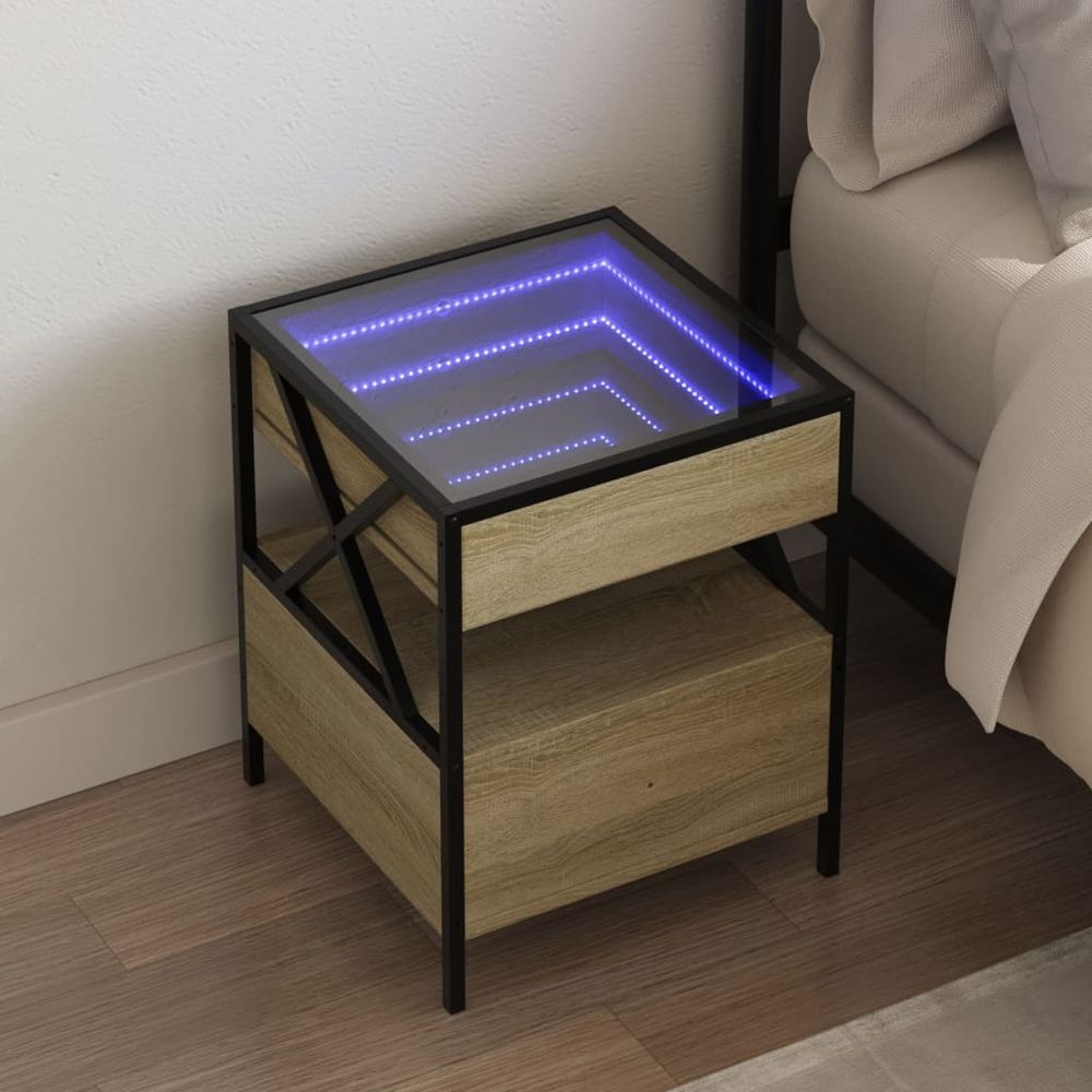 vidaXL Bedside Table with Infinity LED Black 40x40x51 cm