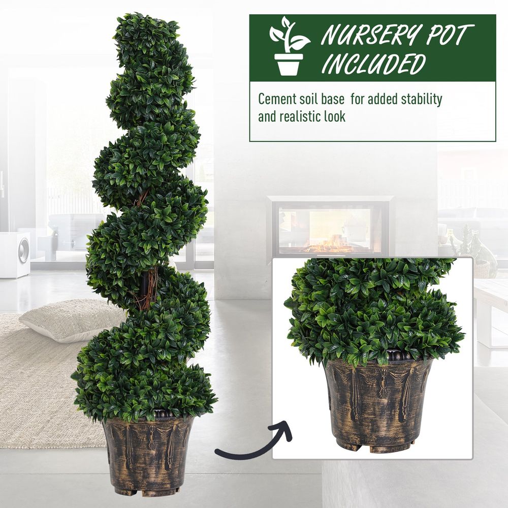 PE Set of 2 Artificial Boxwood Spiral Topiary Plant Tree's Green