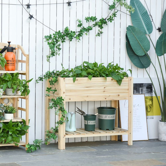 Wooden Raised Plant Stand Tall Flower Bed Box with Clapboard 100x40x84cm