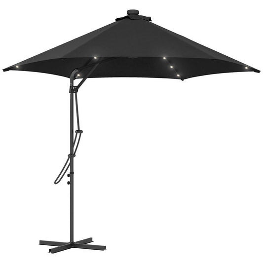 Outsunny 3(m) Cantilever Garden Parasol Umbrella W/ Solar LED and Cover, Black