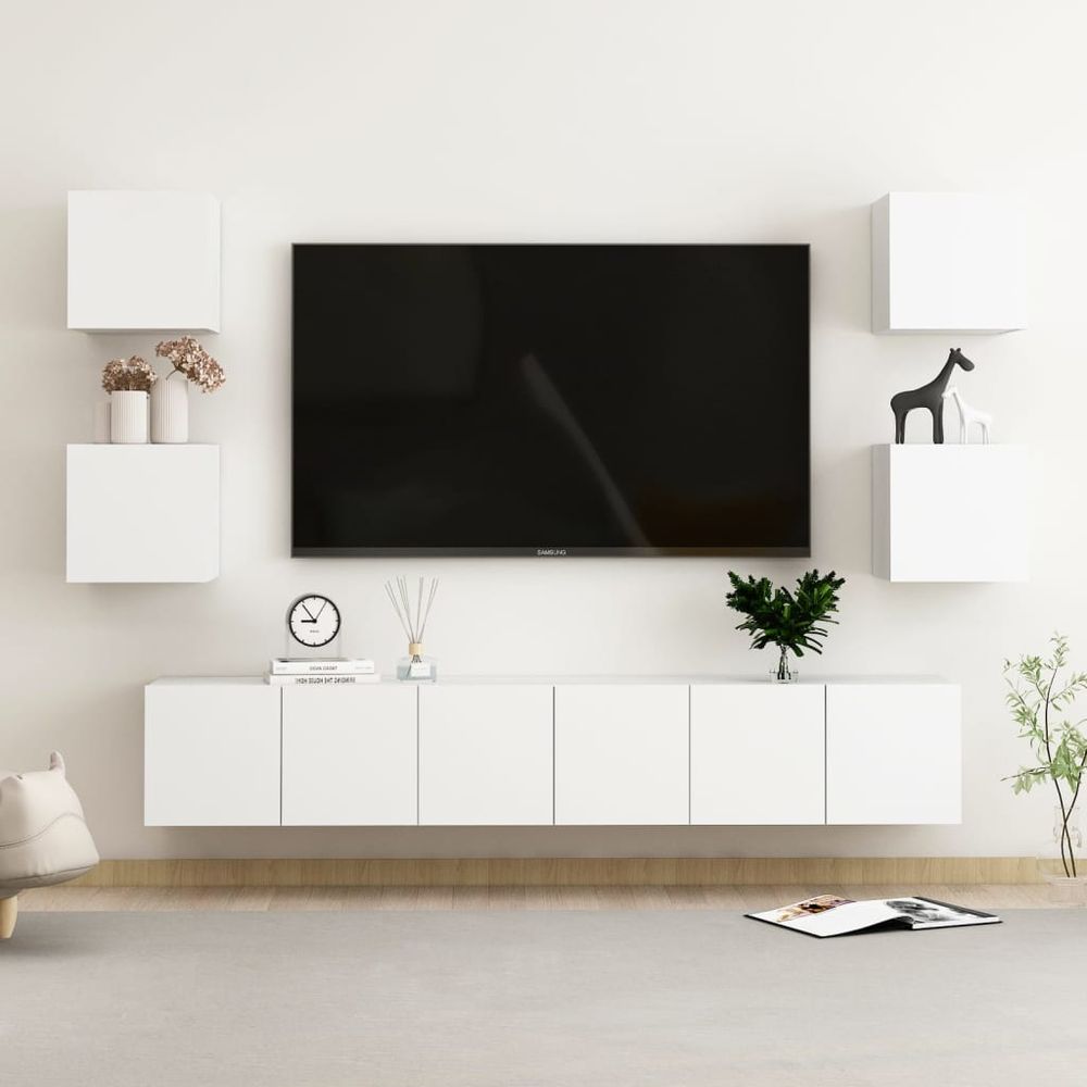 6 Piece TV Cabinet Set High Gloss White Engineered Wood