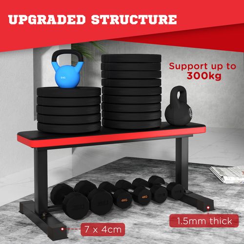 SPORTNOW Flat Weight Bench with Dumbbell Rack, 300KG Weight Capacity