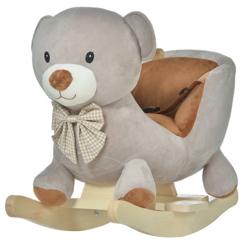 Kids Rocking Bear Plush Ride On Seat Sound Button Wood Base Seat Belt HOMCOM