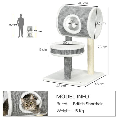 PawHut Cat Tower with Scratching Post, Cat Bed, Cat Tunnel, Toy Ball - White