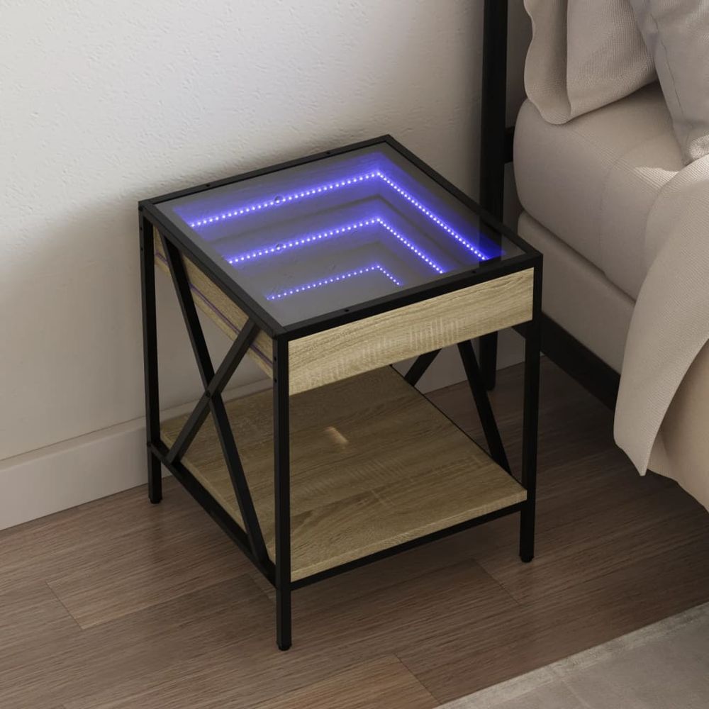 vidaXL Bedside Table with Infinity LED Black 40x40x49 cm