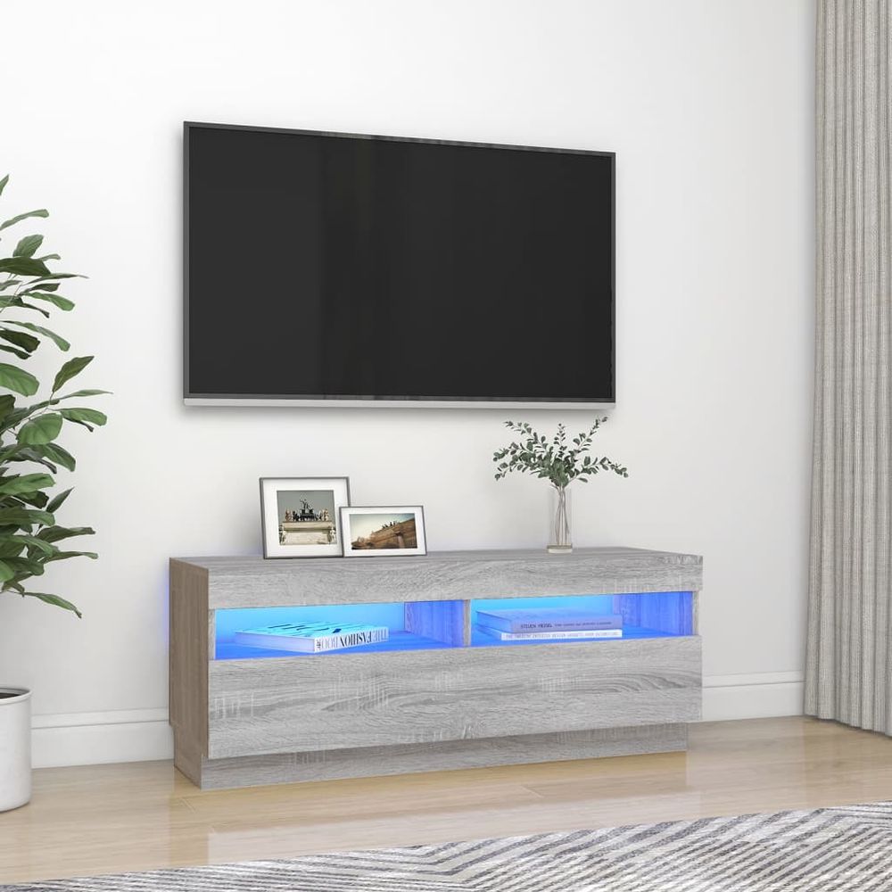 TV Cabinet with LED Lights Smoked Oak 100x35x40 cm