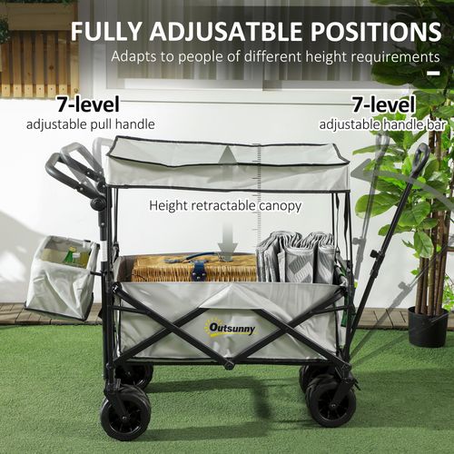 Outsunny Outdoor Push Pull Wagon Stroller Cart with Canopy Top
