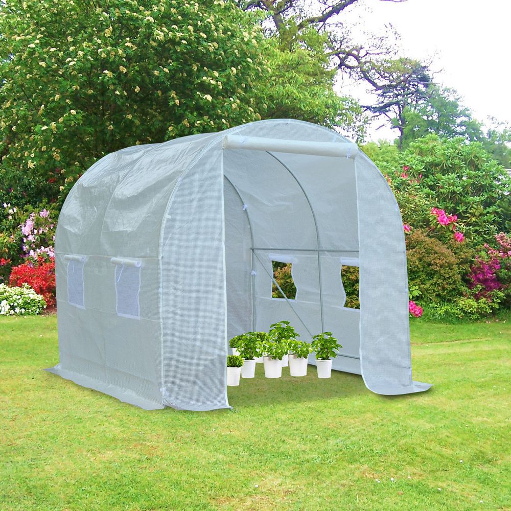 Large Galvanized Steel Frame Outdoor Walk-In Poly Tunnel Garden Greenhouse-White