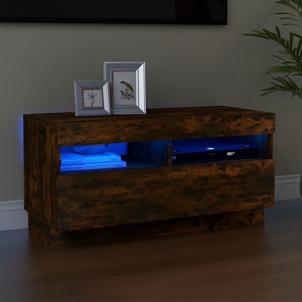 TV Cabinet with LED Lights Smoked Oak 100x35x40 cm