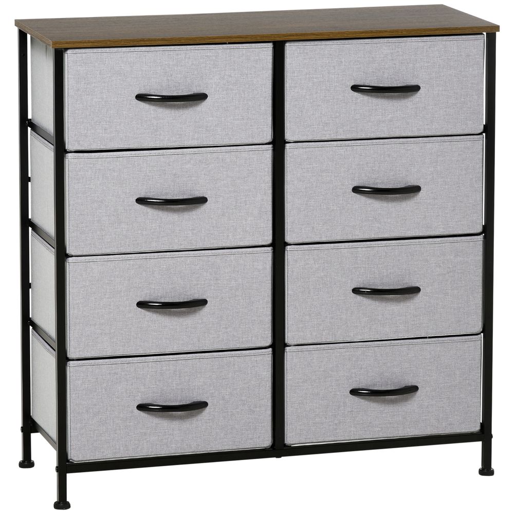 HOMCOM 8 Drawer Fabric Chest of Drawers w/ Wooden Top for Closet Hallway Grey