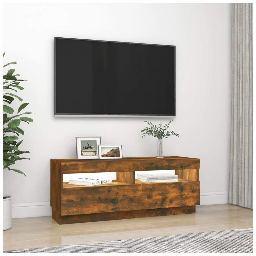 TV Cabinet with LED Lights Smoked Oak 100x35x40 cm