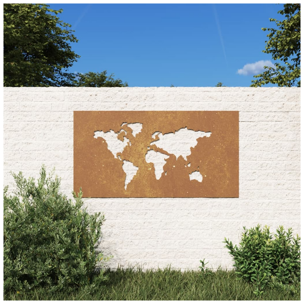 vidaXL Garden Wall Decoration 105x55 cm Corten Steel World Map Design