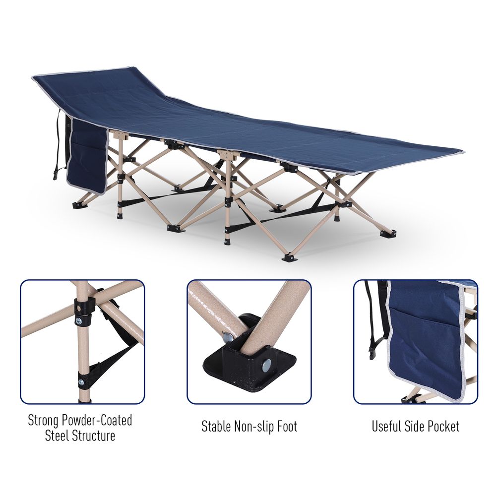 Single Portable Outdoor Military Sleeping Bed Camping Cot Blue Outsunny
