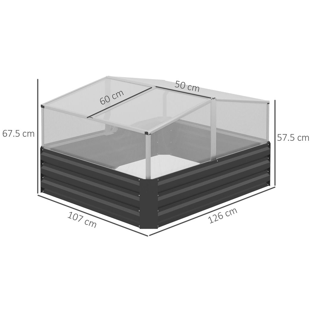 Outsuuny Galvanised Raised Garden Bed with Greenhouse and Cover, Dark Grey