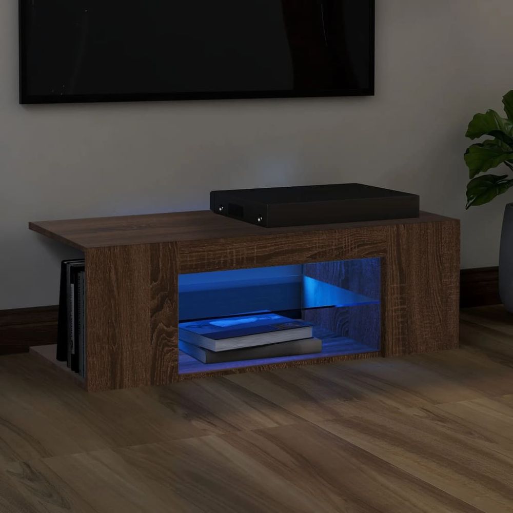 TV Cabinet with LED Lights Smoked Oak 90x39x30 cm