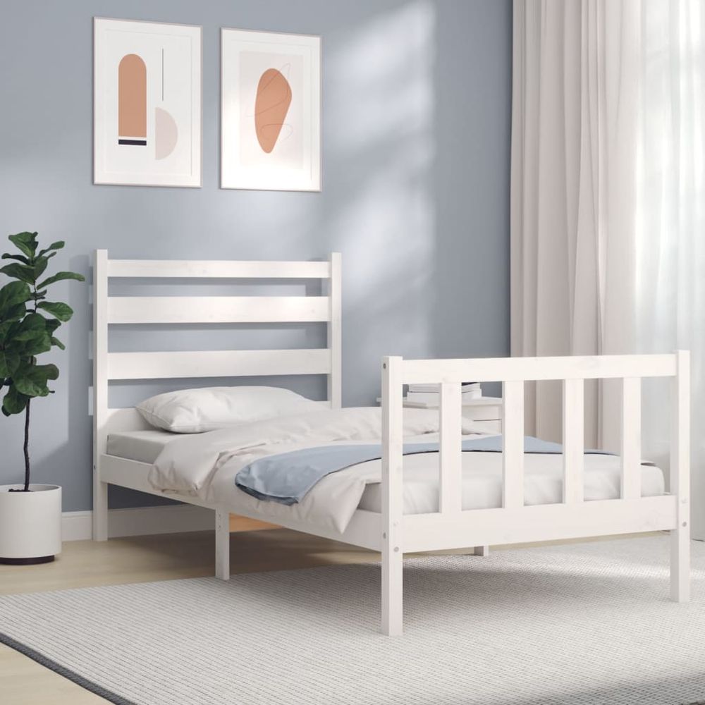 Bed Frame with Headboard Grey 2FT6 Small Single Solid Wood