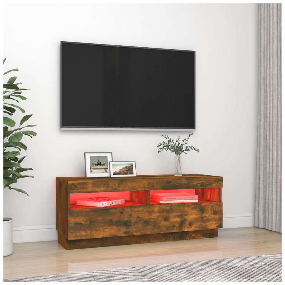 TV Cabinet with LED Lights Smoked Oak 100x35x40 cm