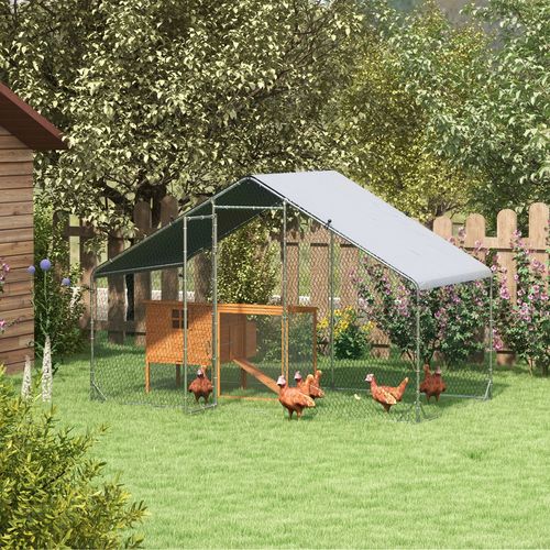 PawHut Walk In Chicken Run Large Galvanised Chicken Coop with Cover