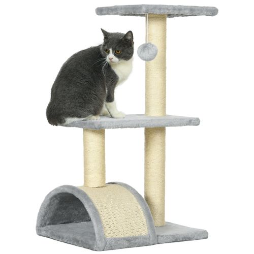 PawHut 72cm Cat Tree Climbing Tower with Sisal Scratching Post - Light Grey