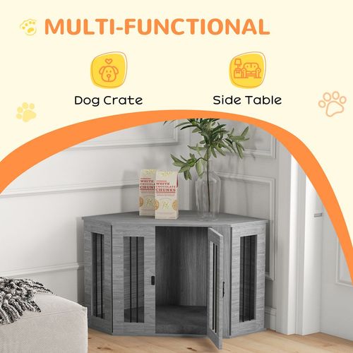 PawHut Dog Crate Furniture for Medium Dogs w/ Cushion, Large Door - Grey