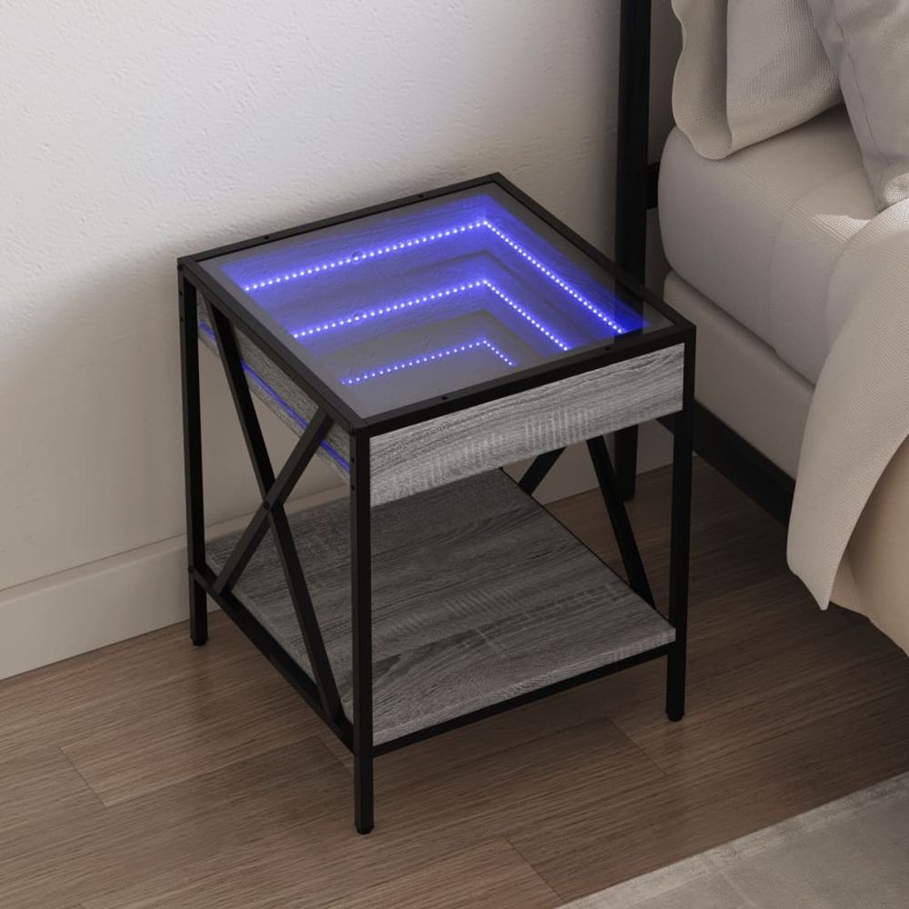 vidaXL Bedside Table with Infinity LED Black 40x40x49 cm