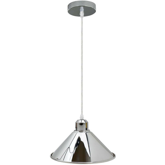 Modern Industrial Loft Chrome Ceiling Pendant Light Metal Cone Shape Shade Indoor Hanging Light