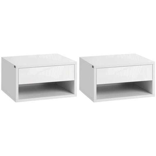 HOMCOM Floating Bedside Table Set of 2 Wall Mounted Nightstand W/ Drawer White