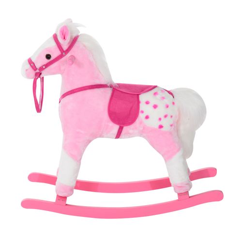 Rocking Horse Toy Plush Wood Pony Riding Rocker Neigh Sound Pink