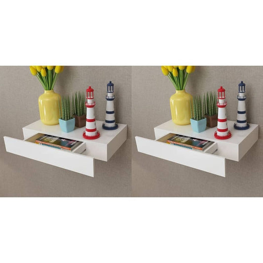 vidaXL Floating Wall Shelves with Drawers 2 pcs White 48 cm