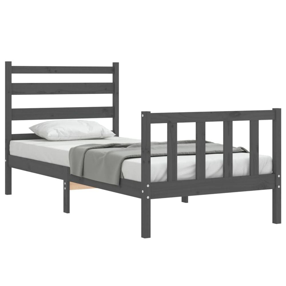 Bed Frame with Headboard Grey 2FT6 Small Single Solid Wood